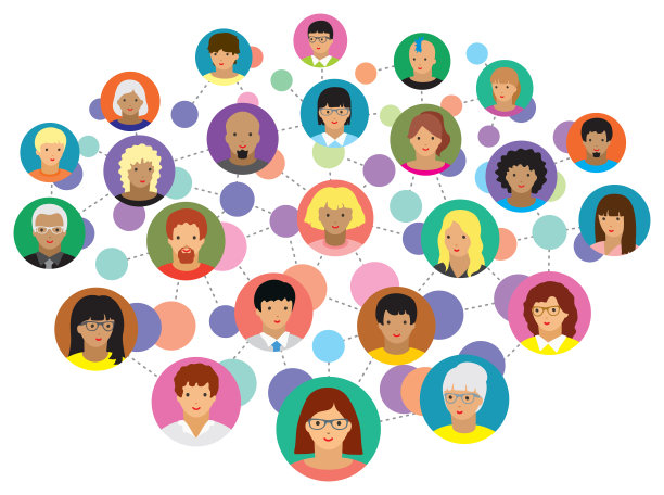 社交媒体概念的矢量插图，其中包含人物图标。图片下载