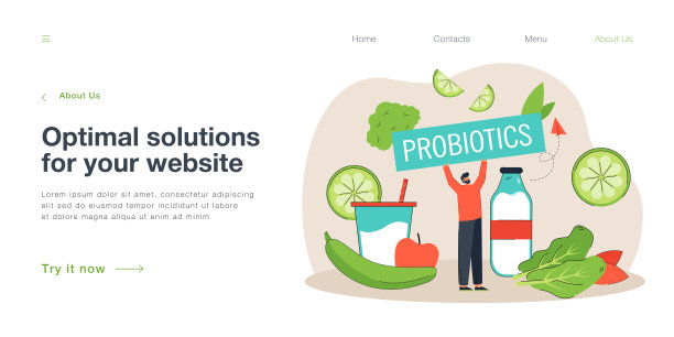 小小的卡通人举着大大的益生菌标志图片下载