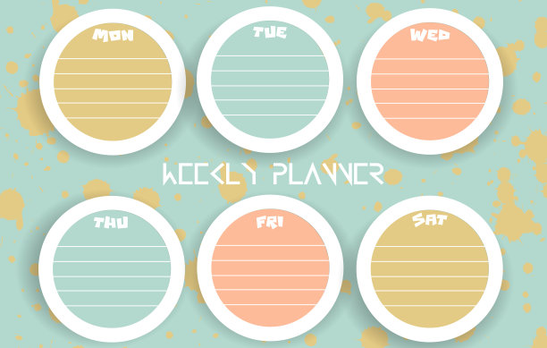 周报，日记，现代平面风格的规划理念。待办事项列表笔记在彩色抽象背景与飞溅。图片下载