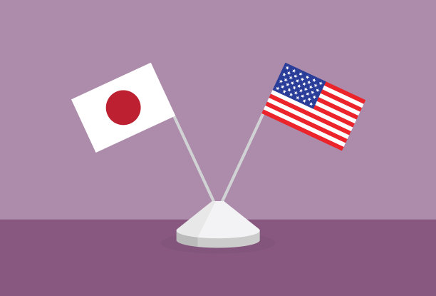 桌上放着美国和日本的国旗图片下载