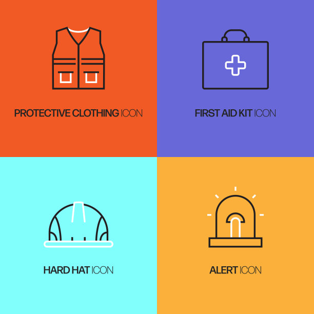 工作安全相关线图标。向量符号说明。图片下载