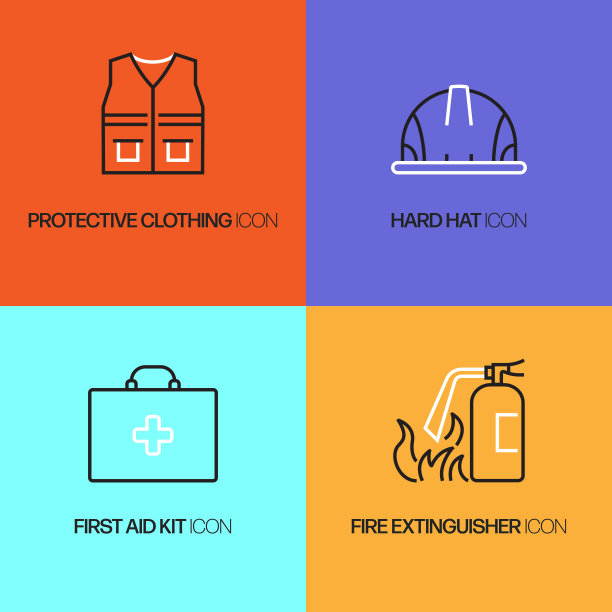 工作安全相关线图标。向量符号说明。图片下载