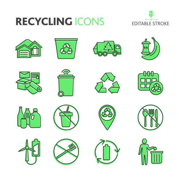 回收和环境保护图标设置-可编辑的stroke图片下载