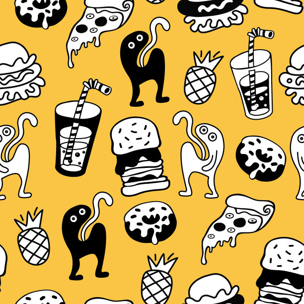 涂鸦有趣的怪物矢量无缝模式图片下载