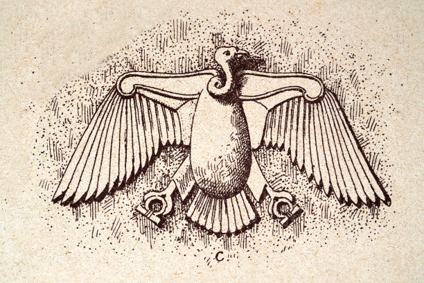 建筑装饰，展翅古埃及鹰，古着艺术图片下载