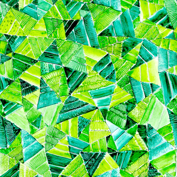 无缝抽象糖果颜色圣诞树-简单的纸表面划分成不同大小的几何片段，用绿色涂料的反光阴影填充，并用黑色铅笔勾勒图片下载