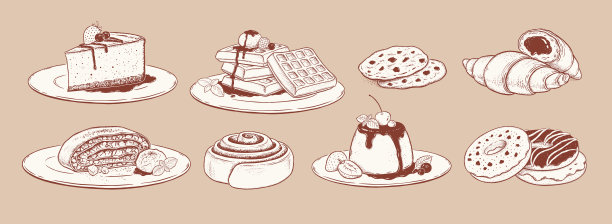 矢量插图集甜点和烘焙产品图片下载