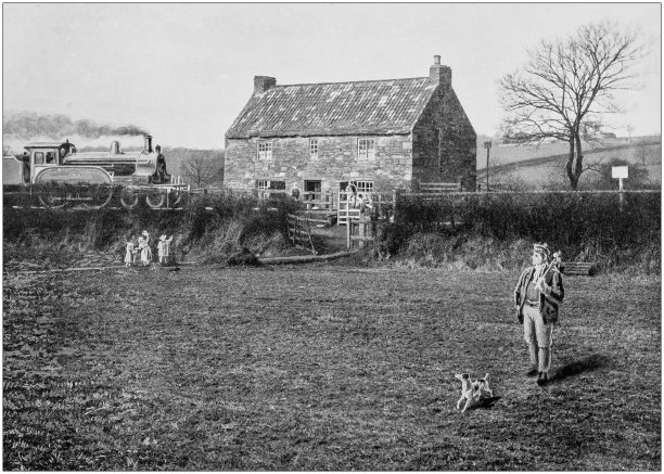 古色古香的英格兰和威尔士黑白照片:乔治·斯蒂芬森的出生地，怀拉姆图片下载