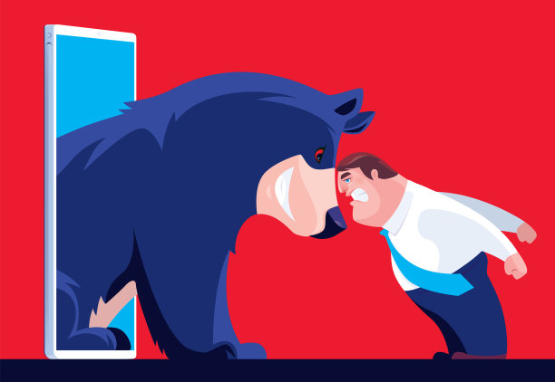 熊通过智能手机会见愤怒的商人图片下载