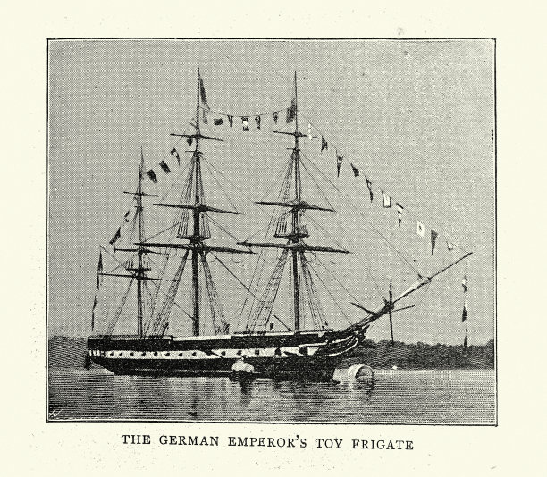 威廉二世的玩具护卫舰照片后的复古插图图片下载