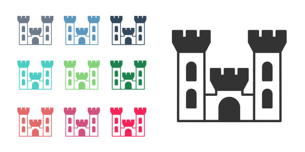 黑色城堡图标孤立在白色背景图片下载