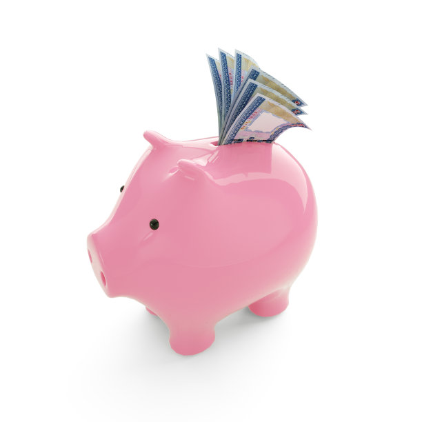 缅甸缅元钞票内粉红色的小猪储蓄罐，钱在小猪储蓄罐，储蓄概念，3d渲染图片下载