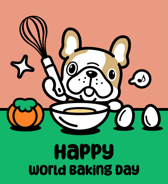 一只可爱的法国斗牛犬拿着打蛋器，享受着烘焙图片下载