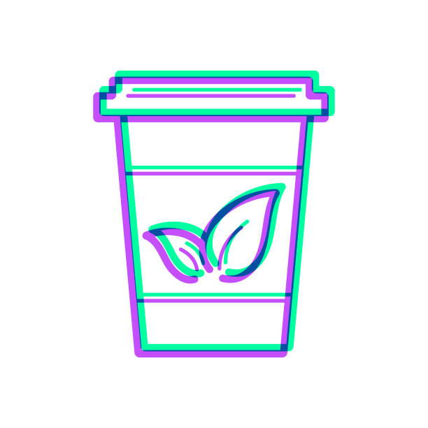 一次性的茶杯。图标与两种颜色叠加在白色背景上图片下载