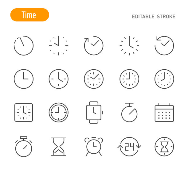 时间图标-线系列-可编辑的笔画图片下载
