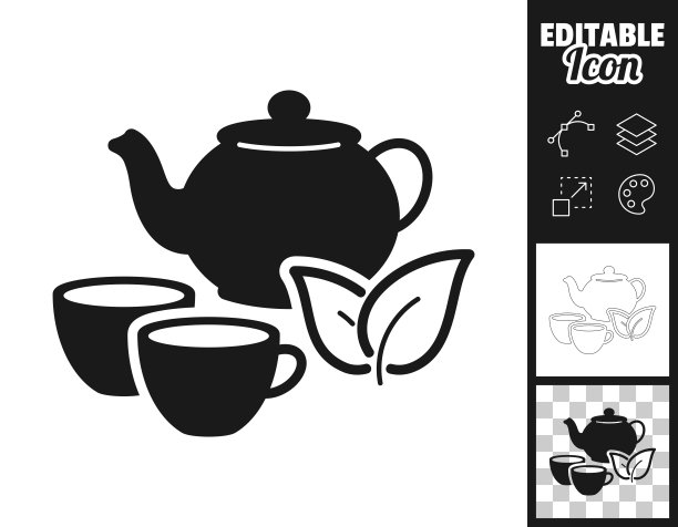 茶壶和杯子。图标设计。轻松地编辑图片下载