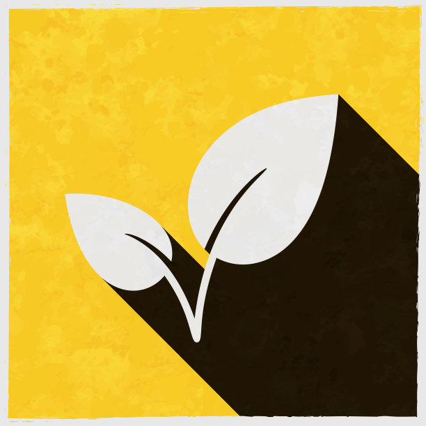 叶子。图标与长阴影的纹理黄色背景图片下载