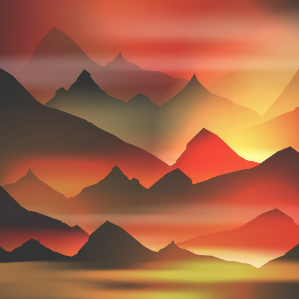 日落或黎明越过山脉景观图片下载