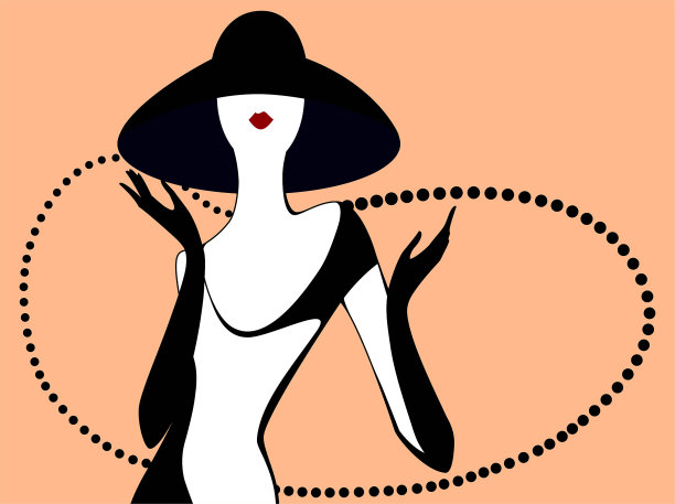 时髦的妇女戴着黑帽子和珍珠项链图片下载