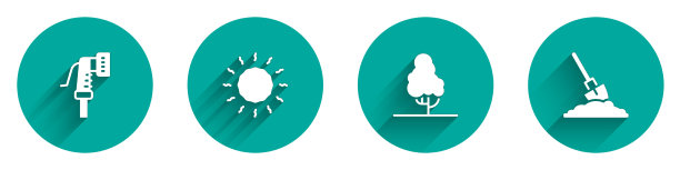 把花园的水管、太阳果树和铲子放在图片下载
