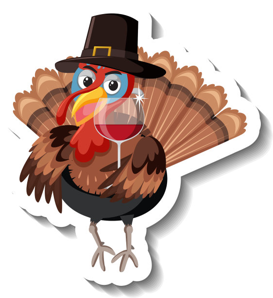 白色背景上的孤立火鸡贴纸图片下载