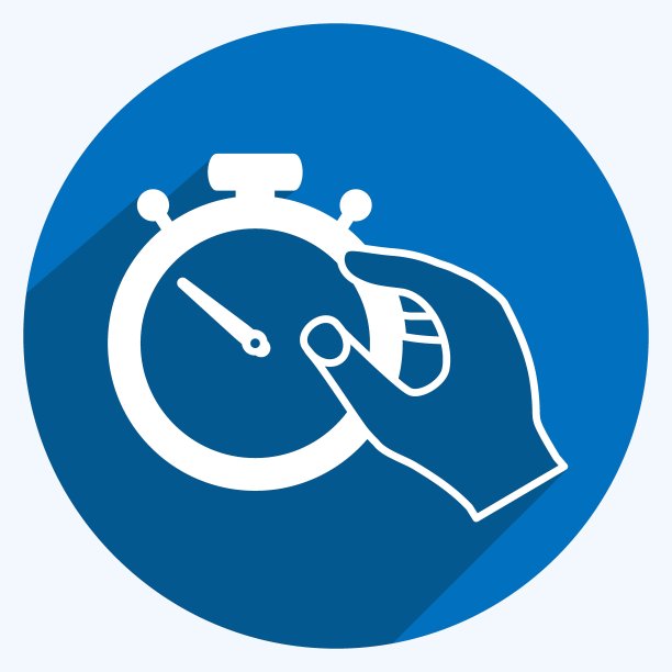 图标拿着秒表。适用于手部动作符号。长长的阴影风格。简单的设计可编辑。设计模板向量。简单的符号说明图片下载