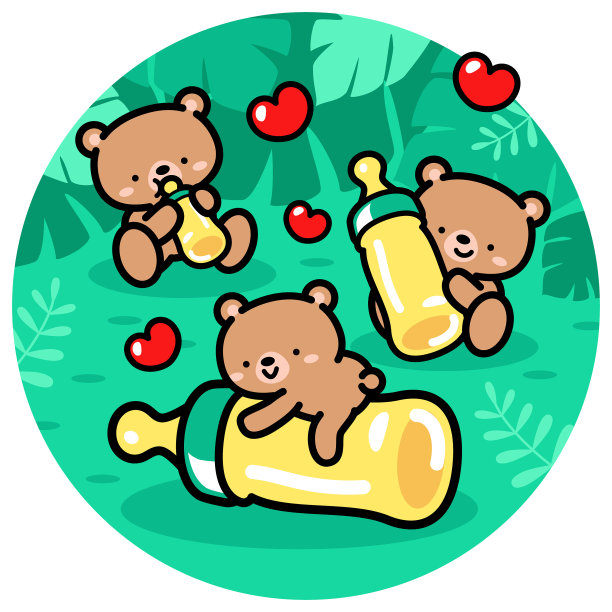 森林里抱着奶瓶的可爱小熊图片下载