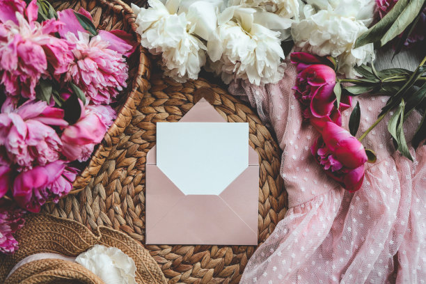 打开信封，装上信和牡丹，放上你的文字图片下载