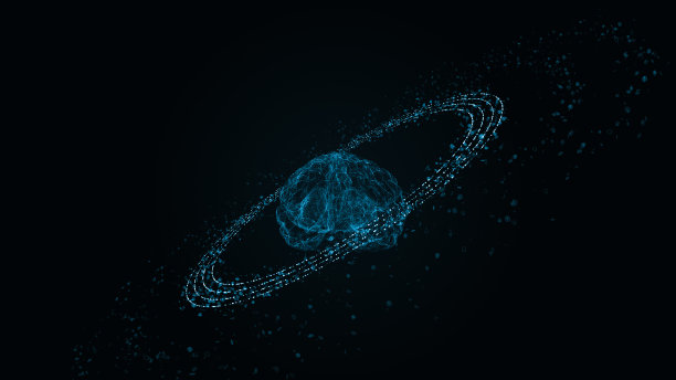 蓝色数字大脑标志与粒子环旋转和人工智能技术图标在未来的抽象背景人工智能技术和机器学习的概念图片下载