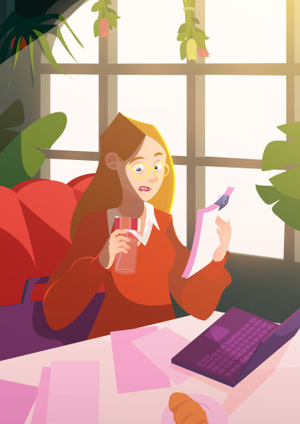 戴牙套的女人在咖啡馆工作时用吸管喝酒。图片下载