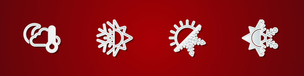 设置温度计和云，月亮，太阳雪花和图标。向量图片下载