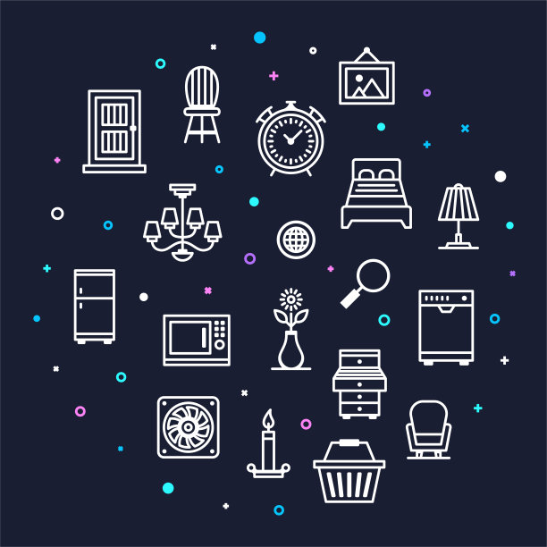 家具销售和服务生产率孟菲斯风格大纲信息图设计图片下载