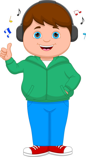 卡通快乐的胖男孩在听音乐图片下载