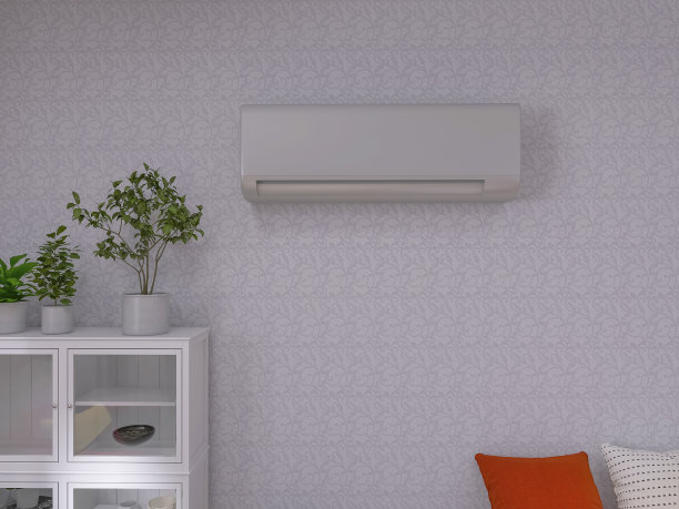客厅室内与空调3d渲染，3d插图图片下载
