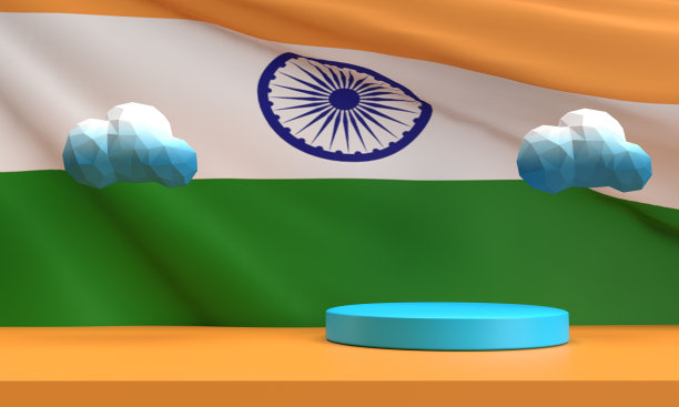 印度国旗国家国家浪潮印度云讲台舞台展示蓝橙色展示最小的展示场景站立圆柱工作室空的15 26八月文化快乐共和国节日图片下载