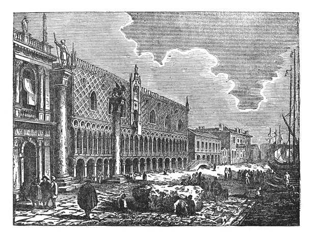 圣马可广场或圣马可广场(威尼斯，意大利)-古董雕刻插图图片下载