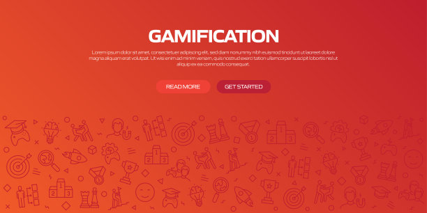 GAMIFICATION网页横幅与线性图标，潮流线性风格向量图片下载
