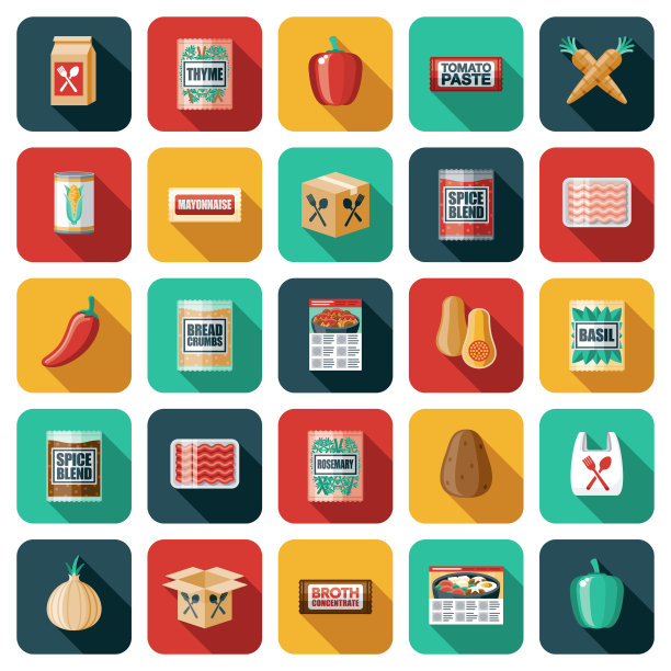 饭盒配料图标集图片下载