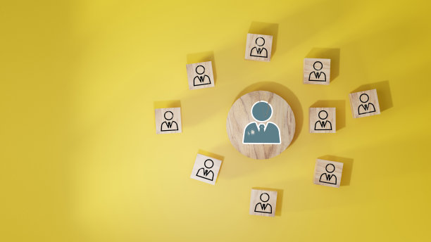 木块方块印刷屏幕人物图标，链接连接网络的组织结构，社会网络和团队合作的概念。图片下载