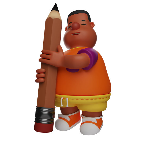 一个用铅笔的3D大男孩卡通设计图片下载