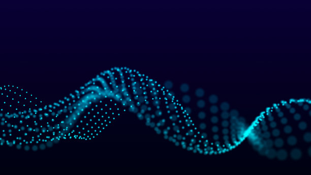 带有移动粒子的未来波点。抽象的技术背景。大数据三维可视化。3 d渲染。图片下载