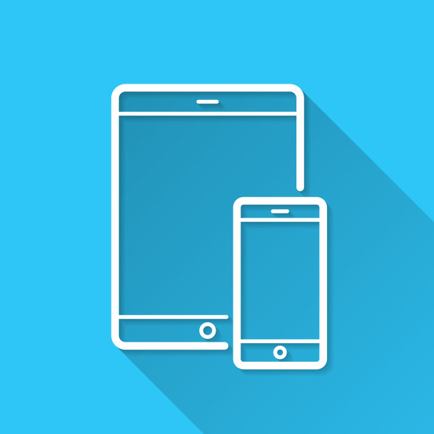 平板电脑和智能手机。图标在蓝色背景-平面设计与长阴影图片下载