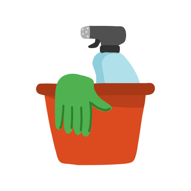清洁用品卡通风格图标。彩色符号矢量插图图片下载