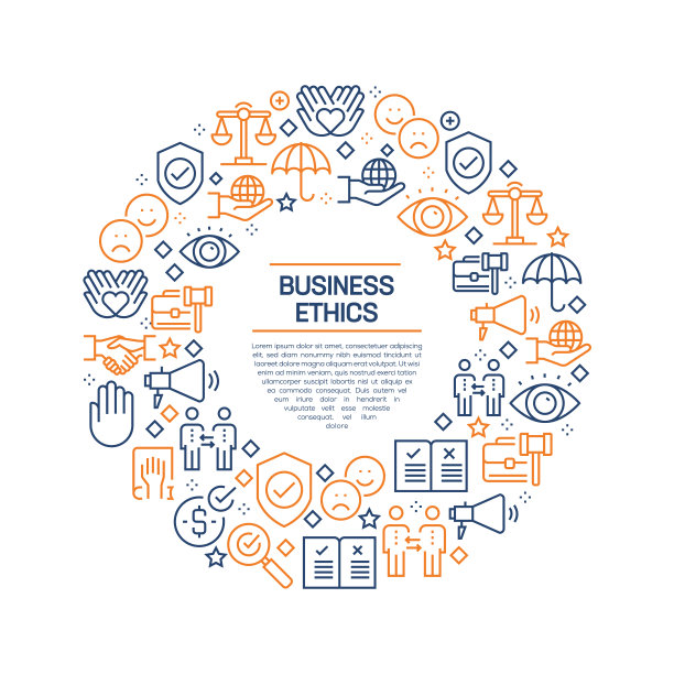 商业道德概念-彩色线图标，安排在圆形图片下载