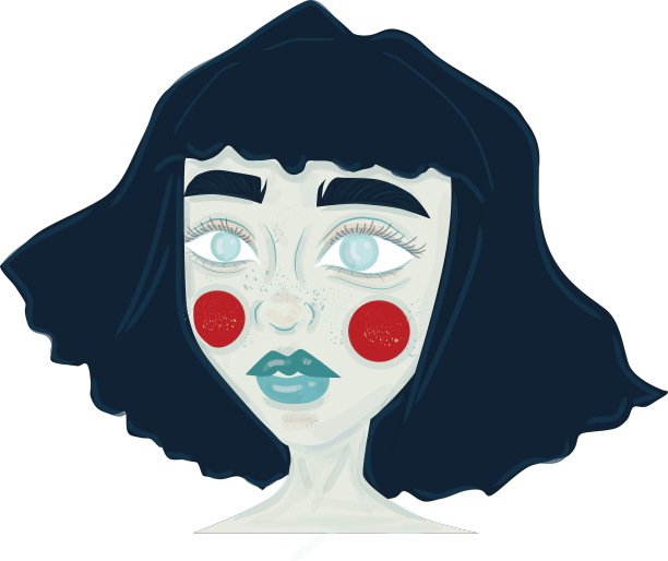 卡通风格的女孩，蓝色的头发和红色的圆圈图片下载