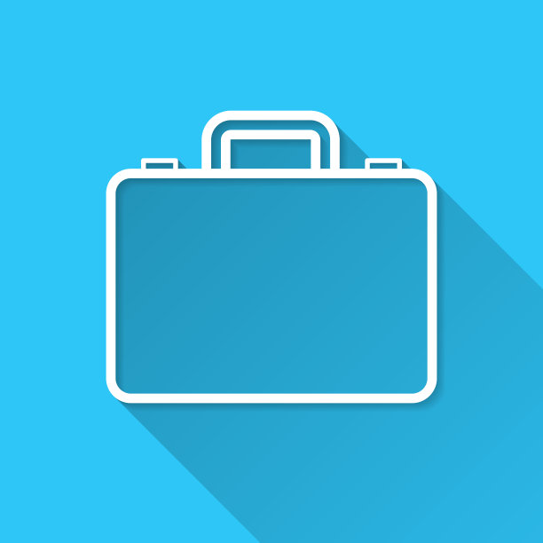 公文包。图标在蓝色背景-平面设计与长阴影图片下载
