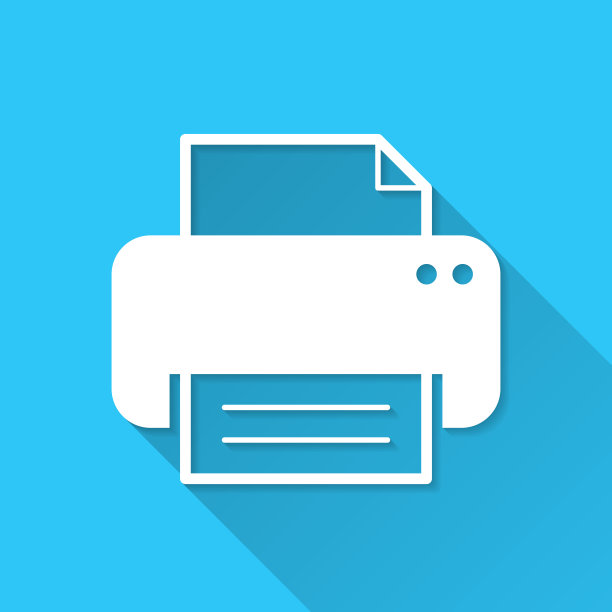 打印机。图标在蓝色背景-平面设计与长阴影图片下载