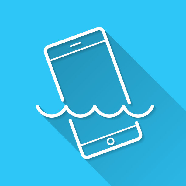 智能手机在水中。图标在蓝色背景-平面设计与长阴影图片下载