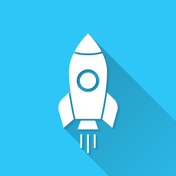 火箭发射的。图标在蓝色背景-平面设计与长阴影图片下载