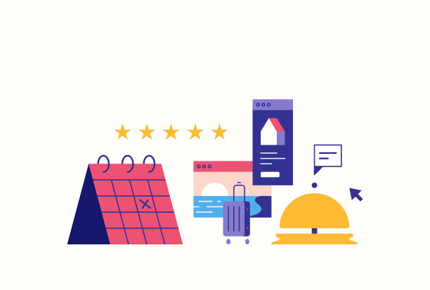 在线酒店和度假预订矢量插图。图片下载